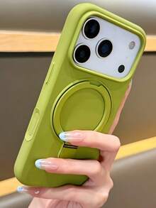 1pc Luxury Matte Silicone Invisible Ring Holder Phone Case, Compatible With IPhone 17 Air 16 15 14 13 12 11 Pro Plus Max, Supports Wireless Charging - Dark Green - View 3