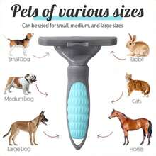 1pc Pet Grooming Brush, Pet Beauty Tool, Suitable For Cats & Dogs To Remove Loose Hair, Deshedding Brush, Curved Blade Cat Hair Trimmer Comb, Pet Supplies, Pet Gift - Baby Blue - View 10