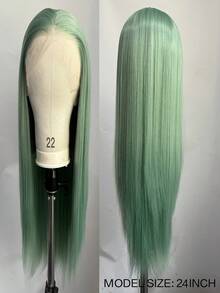 13x3.5 Inch Platinum Mint Green Synthetic Lace Front Wig, Straight Black Synthetic Lace Front Wig With Pre-Plucked Hairline, Heatproof Fiber Wig For Women - 彩色 - 查看 8
