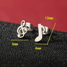 1 Pasang Anting Tusuk Kecil Berbentuk Not Musik, Anting Tusuk Stainless Steel untuk Pria, Perhiasan Berbentuk Hati Musik, Anting Simbol Musik, Aksesoris Pelajar - GED773 - View 9