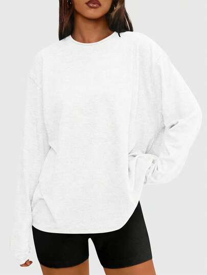 Speed mate 2026 New Loose Long Sleeve T-Shirt For Women, Basic Round Neck Tee, Casual Sports Y2K Style Clothing For Spring & Autumn