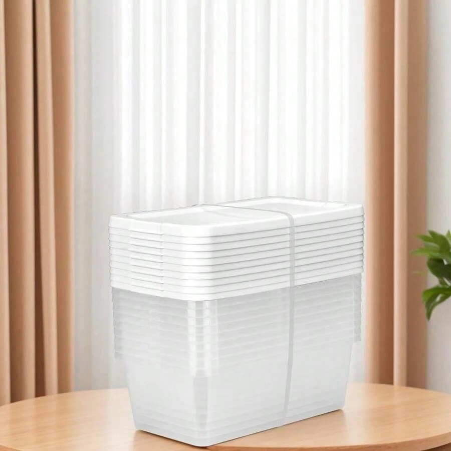 Set Of (10) 6 Quart Storage Boxes, Clear Plastic Storage Bin With  Lid, White - 白色 - 查看 1