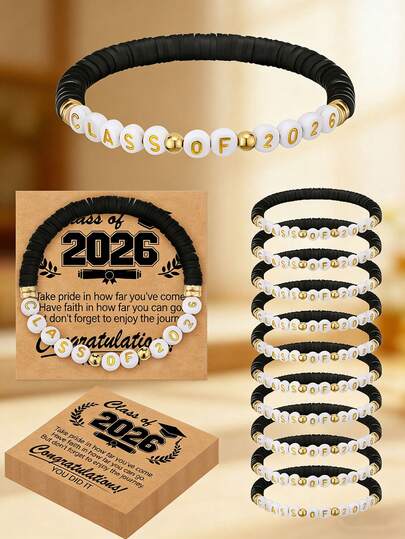 6pcs Black 2026 Graduate Bracelets, Graduation Gift For Students From Teachers, Congratulations To 2026 Graduates, High School/University Graduation Season Gift, Suitable For Her And Him