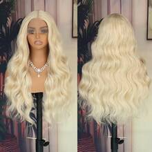 13x4 Inch Curly Wavy Golden & Platinum Blonde Lace Front Wig, Women Cosplay Synthetic Heat Resistant Replacement Wig With Middle Part Wavy Style, 71.12cm - Gold - View 4