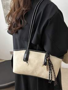 Dedoo A New Coffee-Colored Diamond-Patterned Bowling Bag, With A Zipper Closure, Made Of Solid-Color PU Material. Suitable For Autumn And Winter Seasons, With A Fashionable And High-Quality Feel. Has A Retro Style, Very Suitable For Commuting To Work And For Women's Daily Use. (Pendant Not Included) - White - View 5