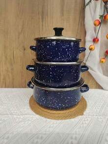 3pcs/Set Enamel Cookware Set, Non-Stick Pots & Pans Set, Multi-Functional Glass Lid, Suitable For Stovetop & Induction Cooktop - View 14