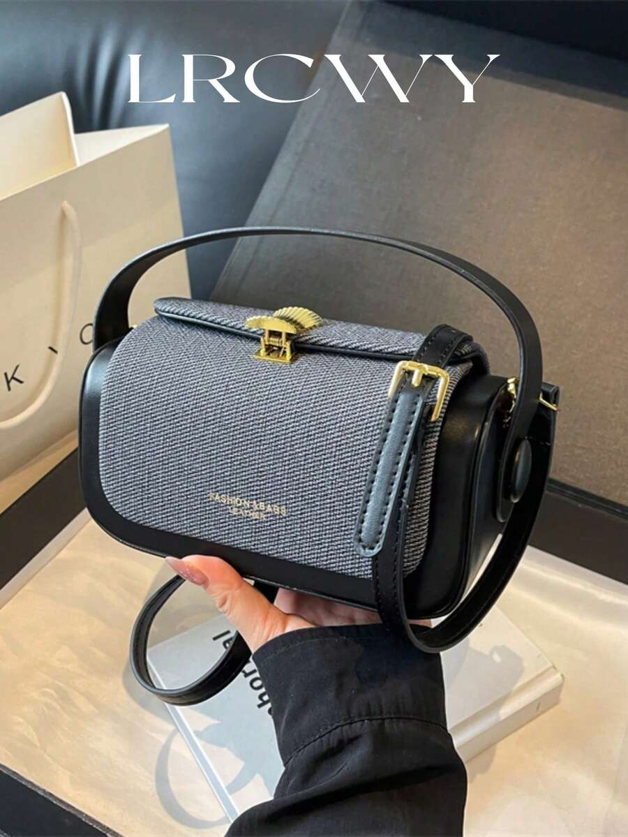 Women Fashion Oblique Strap Cube-Shaped Handbag, Elegant Minimalist Design, Large Capacity, Bag For Women Elegant - Black - View 1