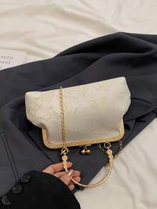 Bolso de mano con estampado de graffiti de moda, elegante bolso de tela para fiesta y compras, colocación del estampado al azar - Beis - Ver 8