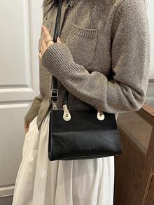 Fashionable Patchwork Handbag, Personalized INS Style Crossbody Bag, Elegant Shoulder Bag - Black - View 5