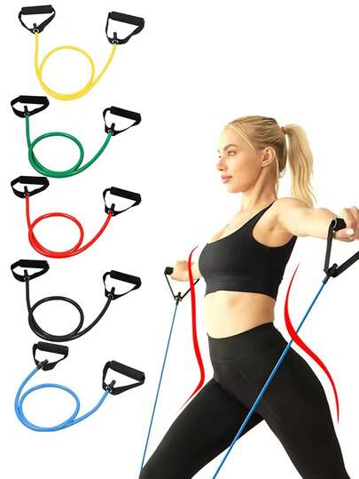 5 Level Resistance Bands With Handles, Strength Training Tube, Yoga Pull Rope, Gym Fitness Elastic Bands