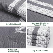 1 pieza Alfombra de exterior, 6x9 pies, alfombra impermeable para patio, estera de paja plegable y reversible para caravana, autocaravana, terraza, picnic, porche, camping, balcón, playa, gris y blanco - A - Ver 4