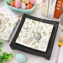 20/40/60张复活节水彩兔子一次性餐巾纸，6.5英寸 x 6.5英寸，复活节派对餐桌装饰餐巾纸 - 查看 7