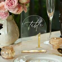 1 Set = 10pcs Transparent Acrylic Arch-Shaped Table Number Plates 1-40 With Display Stands, Suitable For Wedding Reception Decor, Dining Table, Party, Anniversary, Events (Peel Off Protective Film Before Use) - View 3