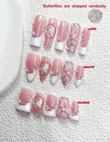 10Pcs Fairy Style Polygel Nail Set,Acrylic Press-On Nails,Hand-Pinched Five-Petal 3D Camellia Nail Art Accessories,White Butterfly Sticke,Adorned With Small White Pearls,White Nail Polish,Romantic Newlywed Nail Art Set,Comes With Nail Tools(1 Sheets Jelly Stickers+1PC Nail File)3 Sizes Available,Almond Nails, Duck Nails,Coffin Nails,Suitable For Daily, Reunion,Party,Photograph,Play,Spring Summer,Commute Supplies Nails - 彩色 - 查看 5