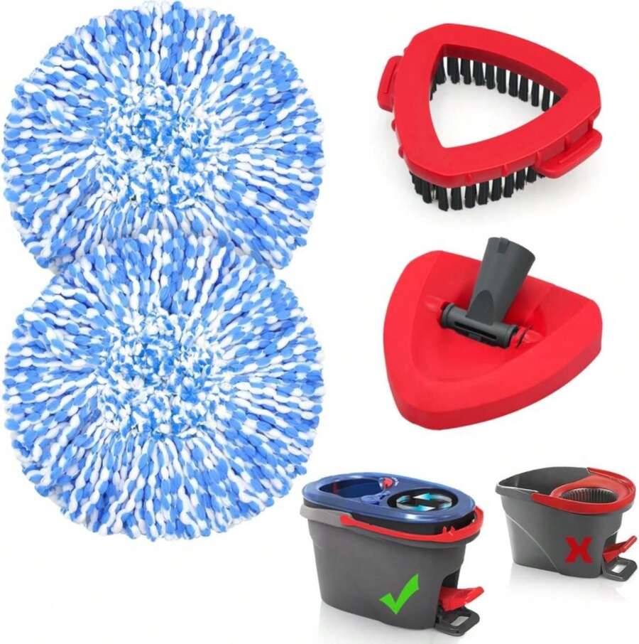 JEHONN Spin Mop Replacement Heads For O-Cedar EasyWring 2 Tank System, 2 Microfiber Refills Base Cover Scrub Tool For Bathroom Kitchen Tile Floor - White - 查看 1