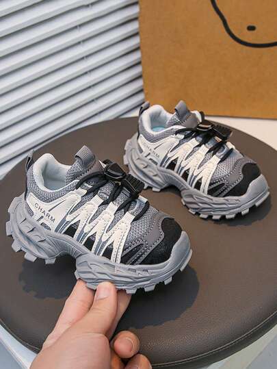 1 Pair Baby Sports Shoes, Made Of Breathable Mesh Fabric + Durable Leather Patchwork Upper, Balancing Ventilation And Protection; Automatic Buckle No-Tie Design, Easy On/Off For Parents; Thick Non-Slip Outsole With Strong Traction For Running, Jumping, Hiking And More; Lightweight Cushioned Midsole, Comfortable For Extended Wear