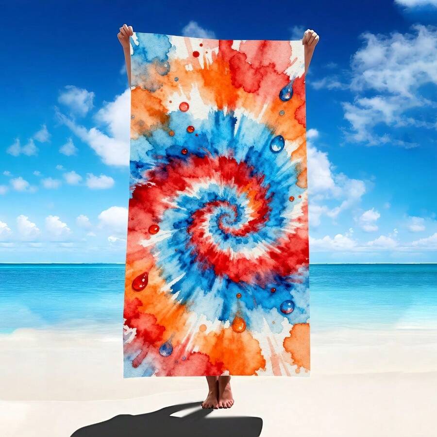1 pezzo Telo da spiaggia con motivo a righe e Tintura a nodi colorato, telo da spiaggia extra large in microfibra super morbida, asciugamano da bagno altamente assorbente, adatto per viaggi, piscina, immersioni, surf, yoga, campeggio, disponibile in varie misure, accessorio da spiaggia - C - Visualizzare 1