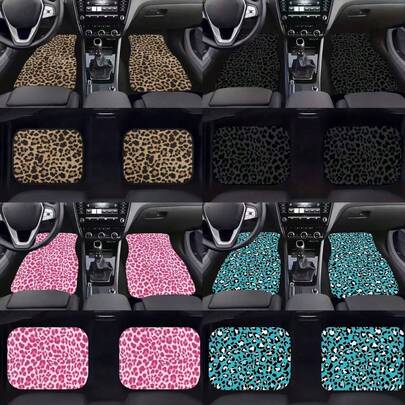 Easypie Selection 2pcs/4pcs Leopard Print Car Seat Mats, Brown Leopard Print Car Front And Rear Seat Floor Mats Car Car Carpet Floor Mats For Car Decorative Accessories, Brown Fashionable Leopard Print Pattern, Car Mats, Car Floor Mats, Brown Cool Leopard Print Pattern, Car Non-Slip Mats, Durable And Dirt-Resistant, Create Exclusive Driving Space