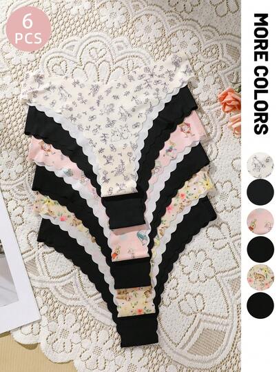 6条/包 - 女士兔子印花无痕内裤，舒适顺滑，日常穿着舒适