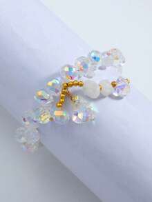 1pc Summer Woven Shiny Bracelet, Sea Blue Iridescent Heart Charm Elastic Bracelet, Teens & Girls Jewelry - Style 1 - View 12