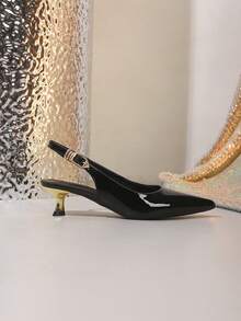 Women's Lace-Up Open Toe Kitten Heel High Heels, Closed Pointed Toe, Slip-On Wedding Party Dress Shoes - Black - View 5