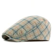 1pc 2026 Spring New Classic Plaid Beret Hat, Unisex Retro British Style Casual Newsboy Cap - Thin Tricolor Checkered Newsboy Cap - View 7
