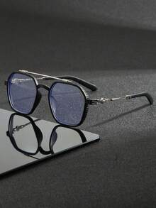1 Pair Men's Metal Half-Frame Vintage Business Glasses With Clear Lenses, Suitable For Daily Wear, Computer Gaming And Office Use. Best Choice For Holiday Gifts, Men's Accessories, And Valentine's Day Date Decoration. - 無色 - 查看 5