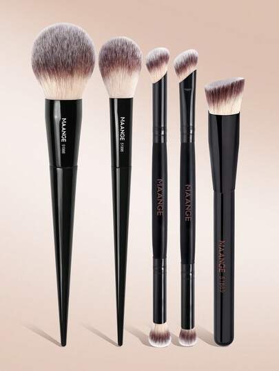 MAANGE 3/5pcs Eid Al-Fitr Aluminium Durable Cosmetic Brush Set, Gentle On Skin Premium Synthetic Hair Makeup Brush, Foundation Brush, Face Brush, Powder Brush, Blush Brush, Concealer Brush, Contour Brush, Nose Contour Brush, Highlighter Brush, Eyeshadow Brush, Eyebrow Brush, Detail Brush, Ideal For Home Or Travel, Makeup Accessories Gift