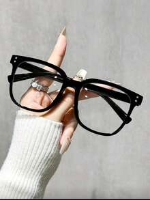 男女通用方形透明镜片眼镜，适合日常佩戴，校园风大镜框眼镜可修饰脸型 - 彩色 - 查看 3