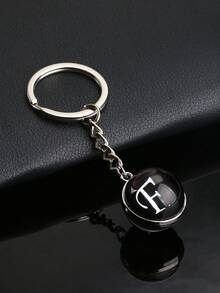 26pcs Alphabet Glass Ball Keychain, Time Gem Double-Sided Pendant Keyring, Metal Key Chain Accessory, Small Gift - Black - View 31