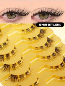 10 Pairs Criss-Cross Fishtail Invisible Band False Eyelashes, Fluffy Curly Faux Lashes, Handmade Delicate Design, Fit Eye Shape, Trimmable & Reusable - View 5