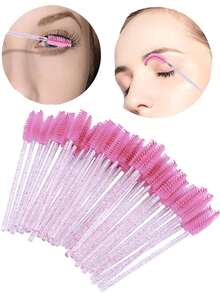 200支装水晶粉/黑色精致睫毛刷、眉刷、化妆刷套装，适用于睫毛嫁接修饰、眼影刷、螺旋刷 - 無色 - 查看 1