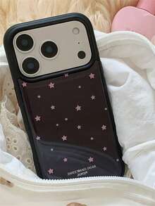 時尚可愛亮面粉色星星軟手機殼，適用於 iPhone 17 Pro Max、17 Pro、17、16 Pro Max、16 Pro、16、15 Pro Max、15 Pro、15、14 Pro Max、14 Pro、14、13 Pro Max、13 Pro、13、12 Pro Max、12 Pro、12、11，極簡對比色防摔背蓋 - 粉紅星星 - 查看 1