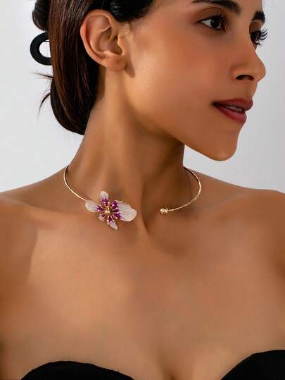 1pc Women's Fashion Necklace, Bohemian Style Enamel Flower Pendant Colorful Necklace, Suitable For Daily Wear, Banquet And Vacation