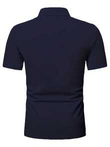 GRDR Men's Solid Color Short Sleeve Zipper Design Casual Versatile T-Shirt - Navy Blue - View 6