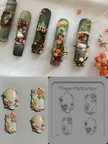 1pc Nail Art Mold, Oil Painting Frame, Floral, Sunflower, Rose, 3D Embossed Transparent Nail Art Mold - Clear - View 1