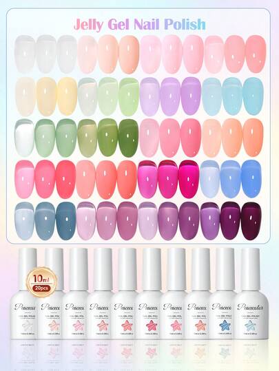  PEACECOLOR 20Pcs 10ml Jelly Gel Nail Polish Set Soak Off UV LED Semi Permanent Translucent Nail Gel Kit Manicure Kit For Salon Home DIY