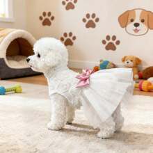 蕾丝刺绣网纱蝴蝶结蓬蓬裙公主裙，适合小型/中型犬 - 粉色 - 查看 3