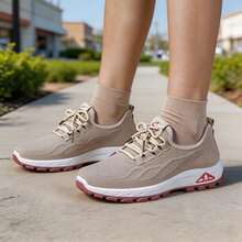 Women's Casual Sneakers, Plus Sizes Available, Platform Slip-On, Mesh Upper Lightweight & Breathable, Non-Slip & Shock-Absorbing, Washable Sporty Style, Ideal For Daily Wear, Running, Fitness, Travel, Shopping, Women's Tennis Shoes,Sneakers For Women,Valentine's Day Gifts - 卡其色 - 查看 3