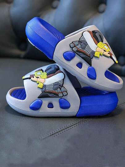 1 đôi dép trẻ em, dép đi trong nhà hình hoạt hình mới cho bé trai, đế mềm chống trượt, thích hợp cho mùa hè.