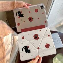 Minimalist Polka Dot Bow Apple Black Cat Cute Tablet Protective Case Suitable Compatible With Apple 11th Generation Tablet Protective Case Pro 2025 New Cute 10th Generation Fashion Air 7/6 With Pen Slot Anti-Bend 11 Inch Tablet Protective Cover For Girls - White - View 1