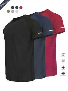 Camiseta Deportiva para Hombre, Transpirable y Secado Rápido, Manga Corta Reflectante para Gimnasio y Running - multicolor6 - Ver 11