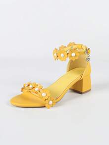 Giày sandal cao gót nữ họa tiết hoa, gót dày không gây mỏi chân, thích hợp cho đám cưới, tiệc tùng, kỳ nghỉ, phong cách công chúa. - Màu vàng - Xem 6