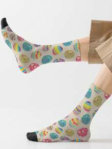 1 Pair 360 Easter Men's Socks – Fun All-Over Print Featuring Easter Eggs, . Soft, Comfortable, And Highly Elastic, These Fashionable Casual Streetwear Hip-Hop 360 Socks Are Perfect As Compression Gear, Valentine's Day Socks, Or Loose Maternity Socks. - Multicolor - View 5