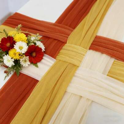 1pc Table Runner Tulle 30*300cm/11.8*118.1inch Solid Color Retro Rural Style Decorative Elegant Romantic Suitable For Wedding Guest Tables Engagement Party Bridal Shower Birthday Holiday Feast Family Celebration Dining Decor Photoshoot Backdro