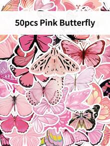 50pcs Cartoon Animal Pink Butterfly Doodle Notebook Stickers Stationery Suitcase Decorations Personalized Laptop Stickers - Multicolor - View 2