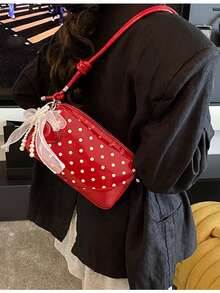 波点波士顿手提包，时尚百搭新款蕾丝风格女士单肩包 - 紅色 - 查看 3