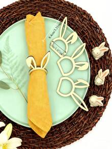 1/3/5/8/10pcs Cute Wooden Napkin Rings | Easter Bunny Design, Suitable For Easter And Rabbit Themed Parties | Wooden Material, No Assembly Required - Multicolor - View 4