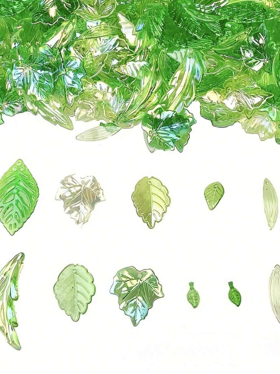 200颗混合绿色叶形珠子，各种弯曲叶形吊坠，带孔植物装饰，手工珠宝配件，适用于钥匙扣、手链、项链、耳环