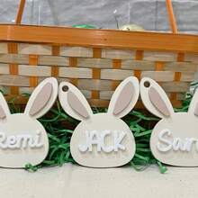 Personalized Easter Beige Bunny Basket Tags, Easter Bunny Tags, Personalized Bunny Ears Name Tags, Custom Holiday Pendant Decorative Nameplates, Beige Bunny Hanging Ornaments, Acrylic Easter Bunny Decorations - Multicolor - View 3